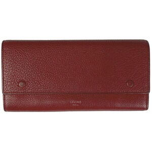 Celine Flap Multi Function Wallet Compartment Red Leather